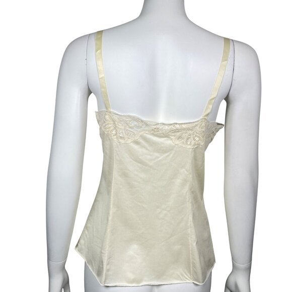 Vintage Shadowline Lace Trim Nylon Camisole Size 34 Ivory V Neck Made In USA - Picture 4 of 6
